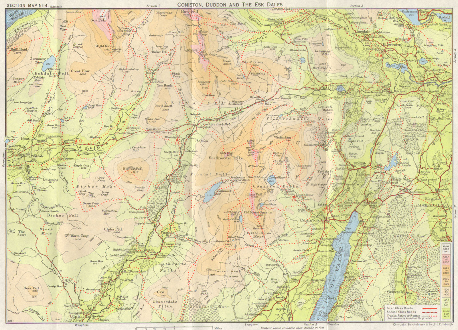 LAKE DISTRICT Coniston Duddon & Esk Dales Ulpha & Furness Fells 1971 old map